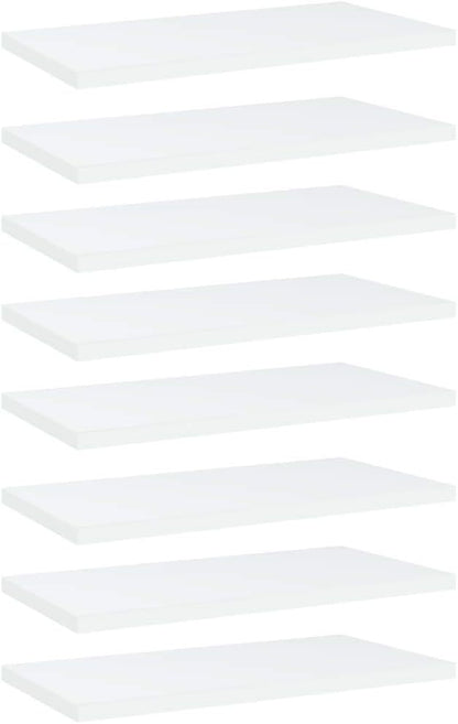 Set of 8 Floating Wall Shelves, 15.7 x 7.9 Inch Rectangular Engineered Wood Shelving Boards for Books, Plants, and Home Decor, Matte White Display Ledge
