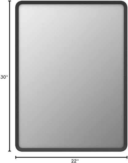 OKPAL 22X30 Inch Black Metal Framed Bathroom Mirror for Wall, Matte Black Rounded Rectangle Mirror, Black Bathroom Vanity Mirror for Farmhouse, Anti-Rust, Hangs Horizontally or Vertically