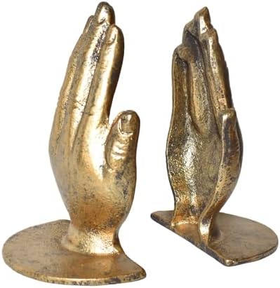 Hands Bookends, Prayer Hand Decorative Bookends Unique Gold Book Ends Heavy Duty Cast Iron Bookends for Shelves Decorative