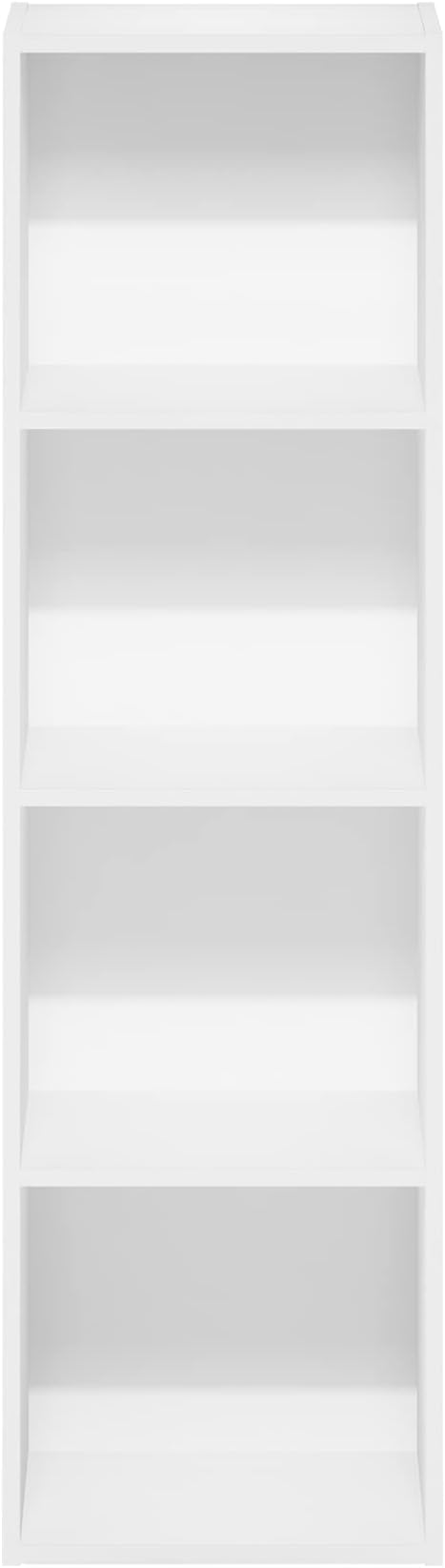 Furinno PASIR Book Shelf, 4-Tier Modern Bookshelf, Open Shelves Bookcase 9 x 12 x 42, for Living Room, Bedroom, Home Office, White