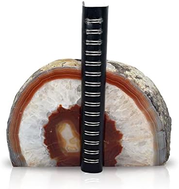 Nature's Decorations Brown Agate Bookends – A+ Grade Geode Heavy Duty Decorative Stone Crystal Book Ends for Shelves & Bookcases, Natural Polished Bookshelf Decor, 1 Pair 4-6Lbs