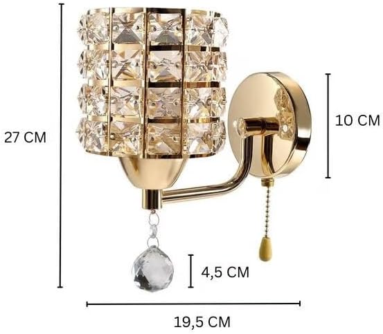 Modern Luxury Gold Crystal Wall Sconces Set of 2, Hardwired Lights Standard E26 Socket Decorative Light Fixture for Bedroom, Living Room, Hallway -Bulbs NOT Included Professional Installation Required