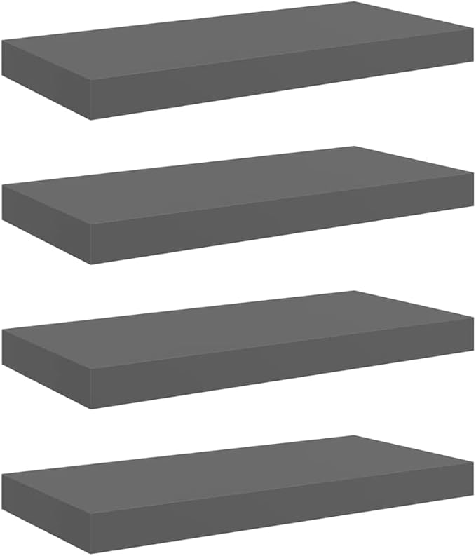 Set of 4 Glossy Grey Honeycomb Floating Wall Shelves, MDF and Metal Modern Storage, Easy Installation for Displaying Books and Decor, High-Gloss Finish, Sturdy Weight Capacity