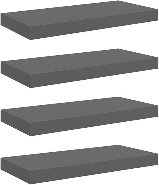 Set of 4 Glossy Grey Honeycomb Floating Wall Shelves, MDF and Metal Modern Storage, High-Gloss Finish Easy Clean, Display Books and Decor, Sturdy Installation for Living Room