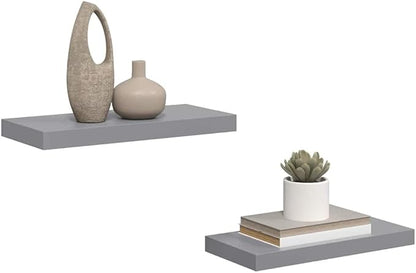 Set of 2 Grey Honeycomb Floating Wall Shelves, Modern MDF and Metal Shelving Unit 19.7 x 9.1 Inches for Home Decor and Space Saving Storage