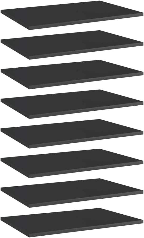 8-Piece Wall Mounted Floating Shelves Set, High Gloss Black Engineered Wood Shelving Unit for Living Room, Bedroom, Kitchen Storage and Wall Decor