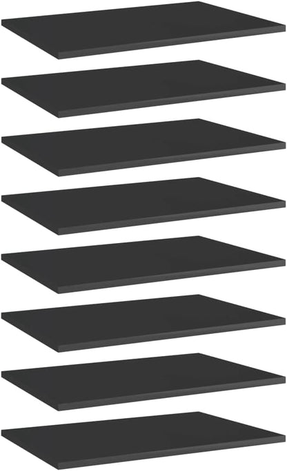 8-Piece Wall Mounted Floating Shelves Set, High Gloss Black Engineered Wood Shelving Unit for Living Room, Bedroom, Kitchen Storage and Wall Decor