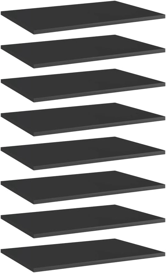 8-Piece Wall Mounted Floating Shelves Set, High Gloss Black Engineered Wood Shelving Unit for Living Room, Bedroom, Kitchen Storage and Wall Decor