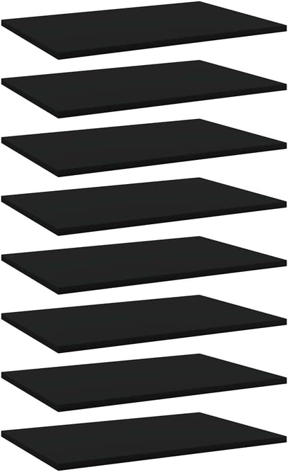 Set of 8 Floating Shelves, 23.6 x 15.7 Inch Engineered Wood Storage Boards for Wall Mounting, Matte Black Decorative Shelving for Living Room, Kitchen, and Office Organization