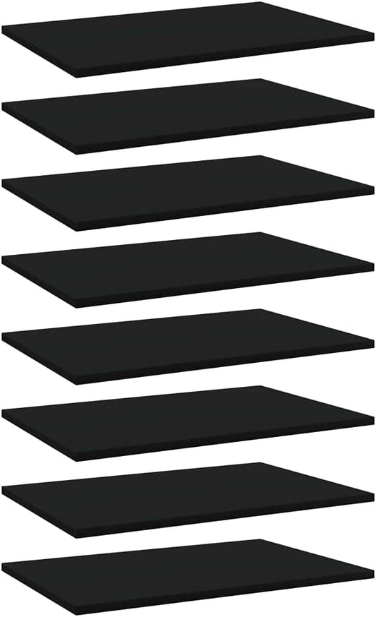 Set of 8 Floating Shelves, 23.6 x 15.7 Inch Engineered Wood Storage Boards for Wall Mounting, Matte Black Decorative Shelving for Living Room, Kitchen, and Office Organization