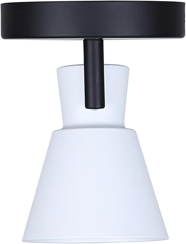 Canarm Radley 1-Light Ceiling or Wall Light, Matte Black and White Metal Shade, Minimalist Design with Adjustable Head, Ideal for Kitchen, Hallway, or Living Room