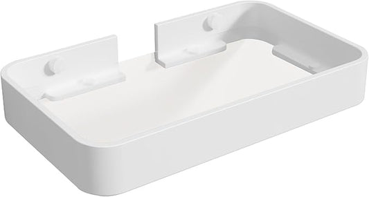 Danpoo 8-Inch Small Wall Shelf, Clear Tempered Glass with Matte White Aluminum Frame – Sleek Floating Bathroom Organizer