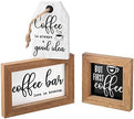 3 Pieces Coffee Bar Decor Sign But First Coffee Wood Sign Mini Farmhouse Wall Rustic Wooden Art Plaque Bar Tabletop Shelf Accessories for Tier Tray Decor Home Office Kitchen