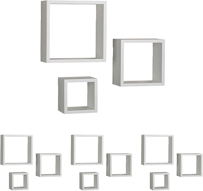 MELANNCO Floating Square Cube Shelves, for Bedroom, Living Room, Bathroom, Kitchen, Nursery, White (Pack of 12)