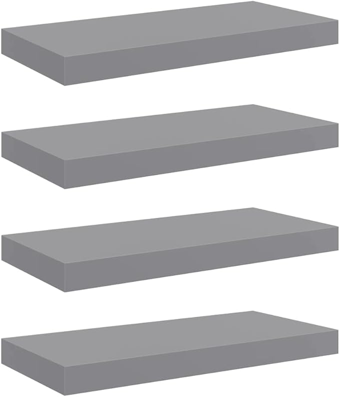 Wall Shelf Set of 4 Gray Honeycomb MDF Metal Medium Floating Shelves for Modern Storage and Display