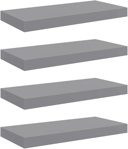 Wall Shelf Set of 4 Gray Honeycomb MDF Metal Medium Floating Shelves for Modern Storage and Display