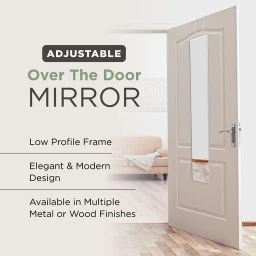 Over The Door Mirror, Full Length Hanging Mirror 48 x 13.7 Inches, Aluminum Frame, Slim Door Mirror for Bedroom, Bathroom, Closet