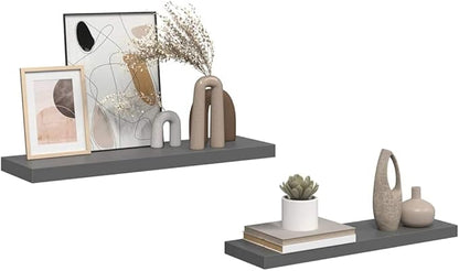 Wall Shelf Set of 2 High Gloss Grey Honeycomb MDF with Metal Frame, Floating Wall Mounted Shelves for Living Room Bedroom Office, Easy Installation Modern Storage Display Unit