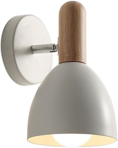 Modern Hardwired Wall Sconces, White Metal Wall Mount Lamp for Bedside Bedroom Living Room, Wooden Indoor Wall Light with E27 Buld