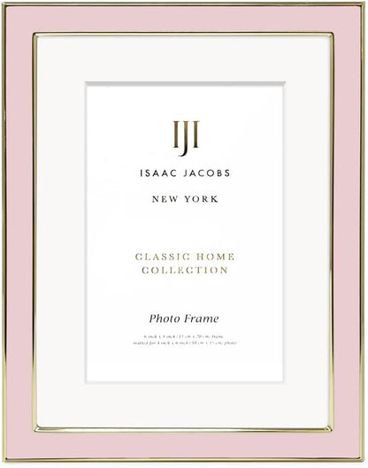 Isaac Jacobs 6x8 (Matted 4x6) Blush Enamel Picture Frame with Gold Metal Edge and Easel, Tabletop Display, Wall Décor, Photo Gallery, (6x8 (Matted 4x6), Blush with Gold)