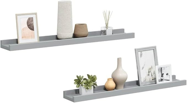 Frame Ledge Shelf Set of 2 Grey MDF Medium Wall Mounting Floating Picture Display for Photos Artwork Modern Decor Living Room Bedroom