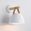 Modern White Wall Sconce Wood and Leather Accent Bedside Light Hardwired Minimalist Wall Lamp E26 Base Light Fixture for Bedroom Living Room Hallway Entryway Accent Lighting Scandinavian Style