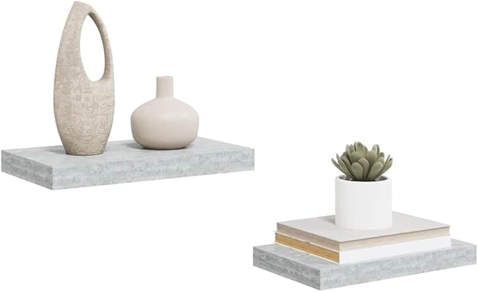 Concrete Grey Honeycomb MDF Metal Wall Shelf Set of 2 Floating Shelves 15.7 Inch Modern Storage for Home Office Decor