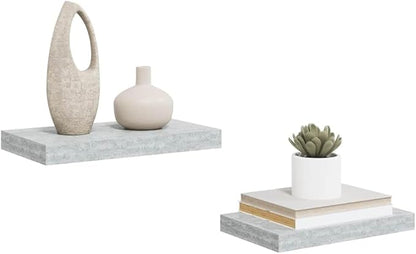 Concrete Grey Honeycomb MDF Metal Wall Shelf Set of 2 Floating Shelves 15.7 Inch for Home Office Decor Storage