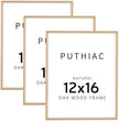 puthiac 12x16 Solid Oak Wood Picture Frame, Fits 8x12 with Mat or 12x16 Without Mat, Wall Display Only, Vertical or Horizontal, Plexi Front, 3 Pack, Natural Oak