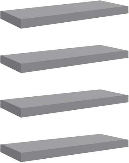 Set of 4 Grey Honeycomb MDF Floating Wall Shelves with Metal Brackets, Modern Matte Finish for Living Room Bedroom Office Display and Storage