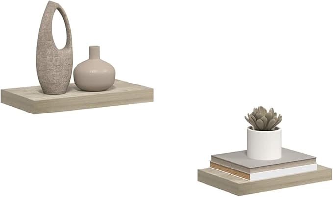 Set of 2 Oak Honeycomb Floating Wall Shelves, Modern MDF and Metal Storage, 15.7 x 9.1 x 1.5 Inches, Invisible Mounting System for Home Decor and Display