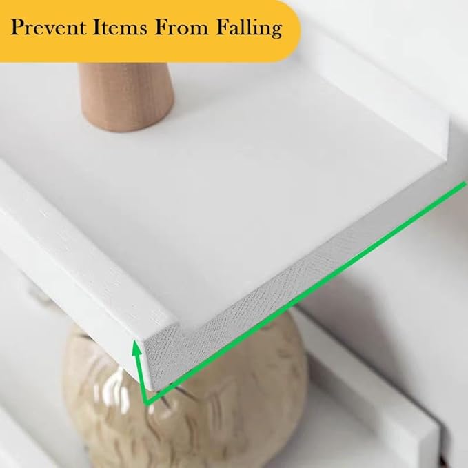 Z metnal Small Floating Shelves, Natural Wooden Display Wall Shelf for Picture Ledge, Nursery Floating Shelves, White, Wall Mounted, 12 x 5.5 inch, 2 Pcs