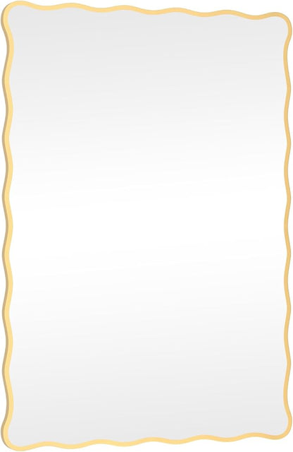 Gold Wavy Bathroom Mirror 28" x 40" Rectangle Scalloped Mirror for Wall Decor, Bathroom Vanity, Bedroom, Living Room, Entryway
