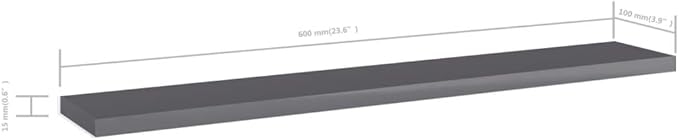 Set of 4 Wall Mounted Floating Shelves, 23.6 Inch High Gloss Grey Engineered Wood Storage Boards for Bedroom, Living Room and Home Office Decor