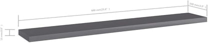 Set of 4 Wall Mounted Floating Shelves, 23.6 Inch High Gloss Grey Engineered Wood Storage Boards for Bedroom, Living Room and Home Office Decor
