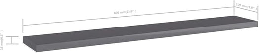 Set of 4 Wall Mounted Floating Shelves, 23.6 Inch High Gloss Grey Engineered Wood Storage Boards for Bedroom, Living Room and Home Office Decor
