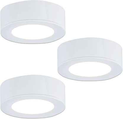 LUMILAND Wired LED Puck Lights 120V (2.7Wx3) Plug-in Lighting Warm White, LED Cabinet Light for Kitchen Can Be Surface Mount or Recess Mount, White