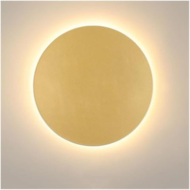 Modern Nordic Round LED Wall Light Black Metal 3000K Warm Light Gold Glow Wall Mounted Lamp for Bedroom Living Room Hallway Stairway Minimalist Ambient Wall Sconce(Gold,12"/30cm)