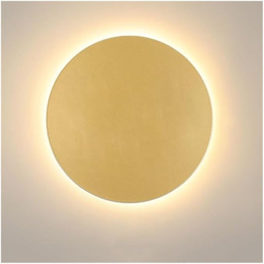 Modern Nordic Round LED Wall Light Black Metal 3000K Warm Light Gold Glow Wall Mounted Lamp for Bedroom Living Room Hallway Stairway Minimalist Ambient Wall Sconce(Gold,8"/20cm)