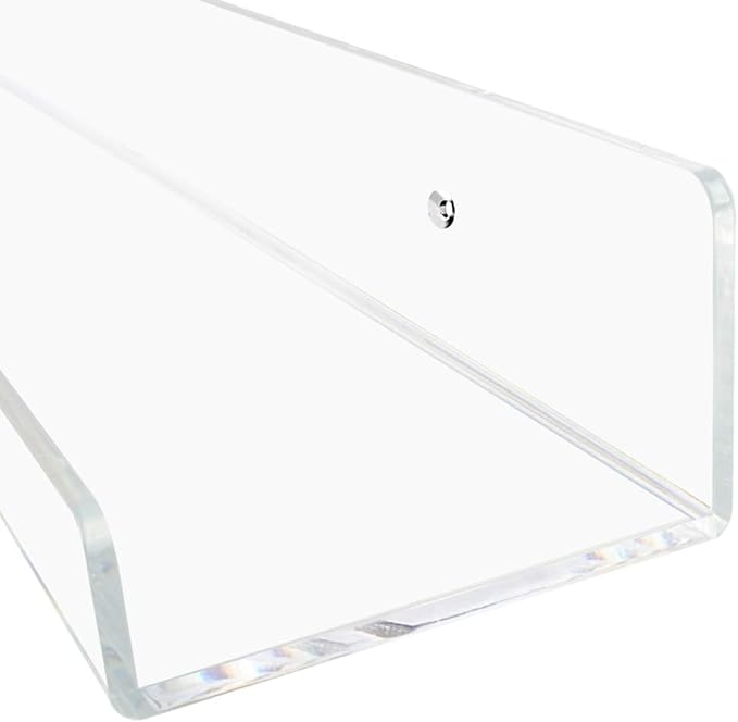 Weiai Clear Acrylic Shelf 15" Invisible Floating Wall Ledge Bookshelf, Kids Book Display Shelves Wall Mounted (15 Inch 2Pack)