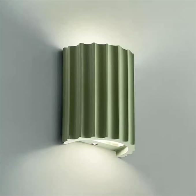 7 Inch Large Contemporary Wall Sconce Modern Wall Light Up and Down 2 Lights Nordic Green Wall Mounted Lamp Half Cylinder Resin Plaster Sconces Lighting for Living Room Stairway