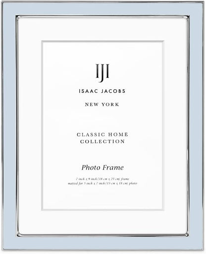 Isaac Jacobs 7x9 (Matted 5x7) Light Blue Enamel Picture Frame with Silver Metal Edge and Easel, Tabletop Display, Wall Décor, Photo Gallery, (7x9 (Matted 5x7), Light Blue with Silver)
