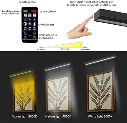 MIOBLUE Wireless Picture Lights with Remote, Full Metal Rechargeable Painting Light, 16" Display Lamp with 16 Color Changing,Dimmable Dartboard Light with Timer for Frame Portrait Art, Black