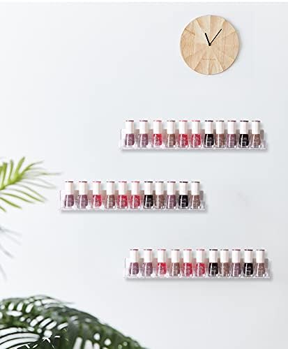LikeU Nail Polish Rack Wall Mounted Shelf 4 Pack, Clear Acrylic Holder Organizer With Removable Anti-slip End Inserts, 4 Tiers Floating Display for 60 Bottles