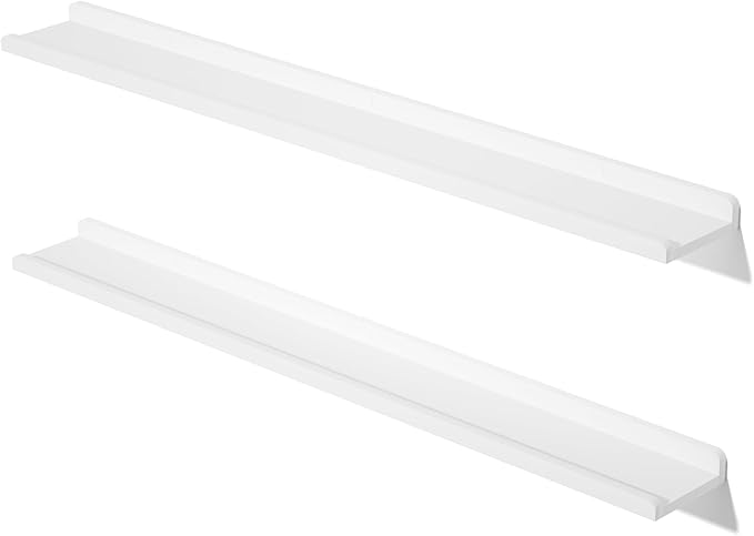 Love-KANKEI 48 Inch Long Floating Shelves Wall Mounted Set of 2, Large Wood Wall Shelves for Storage, Rustic Hanging Shelves for Display,Bedroom Living Room Bathroom Kitchen Office White