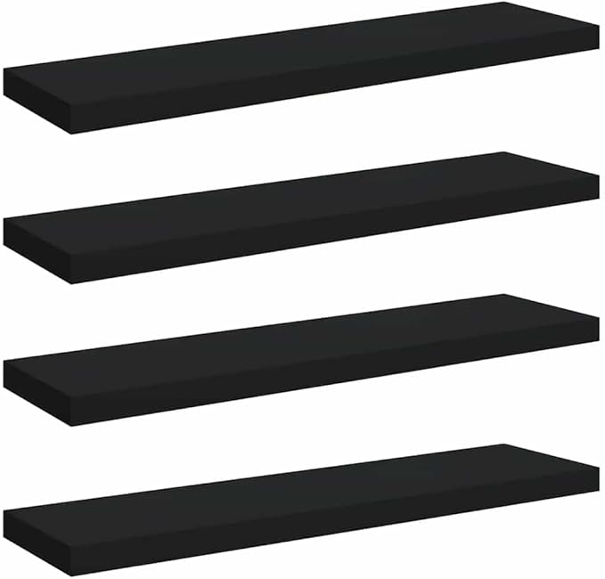 Set of 4 Black Honeycomb MDF and Metal Floating Wall Shelves for Modern Home Office Decor and Display