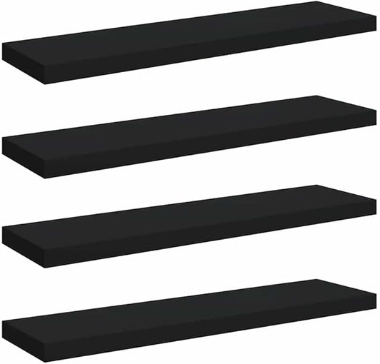 Set of 4 Black Honeycomb MDF and Metal Floating Wall Shelves for Modern Home Office Decor and Display