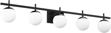 Ralbay Mid Century Modern Vanity Lights Black Milky Glass Mid Century Bathroom Vanity Lights Over Mirror, Wall Light for Bathroom Black 5 Light