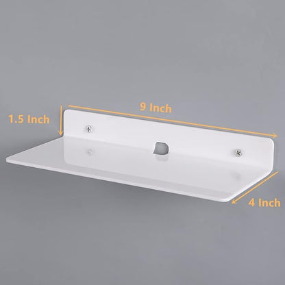IEEK 9 Inch Acrylic Floating Shelves Set of 4,Small Wall Display Shelf for Bluetooth Speakers/Security Cameras/Nintendo Switch/Action Figures,Damage-Free Wall Shelves Stick-On Shelf,White