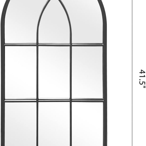 OGCAU Wall Mounted Mirror, 24"x42" Arched Wall Mirror, Arched Window Shaped Farmhouse Style with Iron Frame, Paneled Wall Decor for Bedroom, Entryway, Living Room (Black)